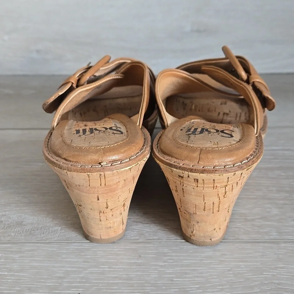Sofft Women Leather Stylish Tan Wedge Sandals Shoes 7.5M